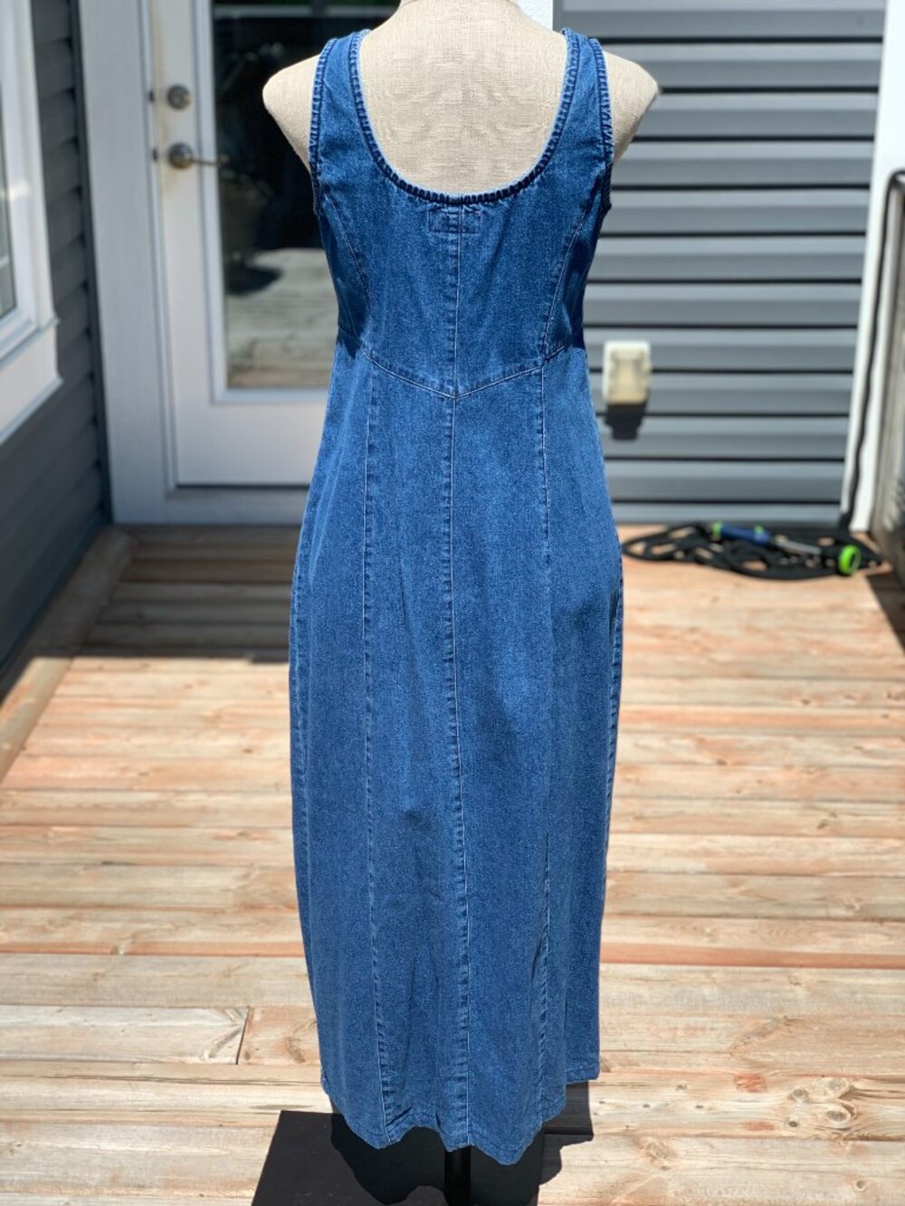 Vtg Denim Maxi Midi Dress 8 Button Front 100% Cotton Cottagecore Modest 90s Boho - Picture 6 of 16